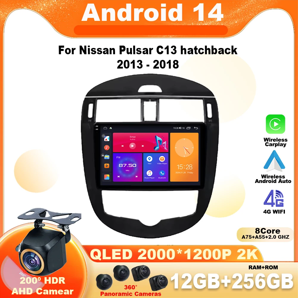 

For Nissan Pulsar C13 hatchback 2013 - 2018 Android14 Multimedia car Radio Navigation Carplay Touch Screen Wireless No 2din DVD
