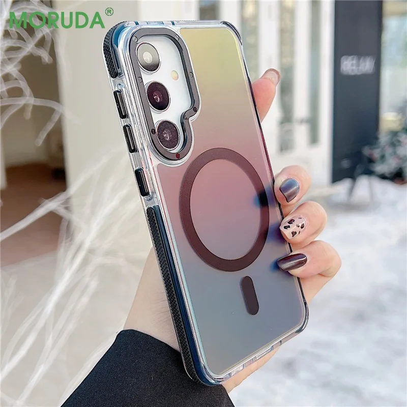Чехол MagSafe с металлическими линзами для Samsung Galaxy S25 Ultra S24 FE S23 Plus S22 S21 A56 A16 A55 A53 A05S с магнитным градиентом Чехол MagSafe с металлическими линзами для Samsung Galaxy S25 Ultra S24 FE S23 Plus S22 S21 A56 A16 A55 A53 A05S с магнитным градиентом