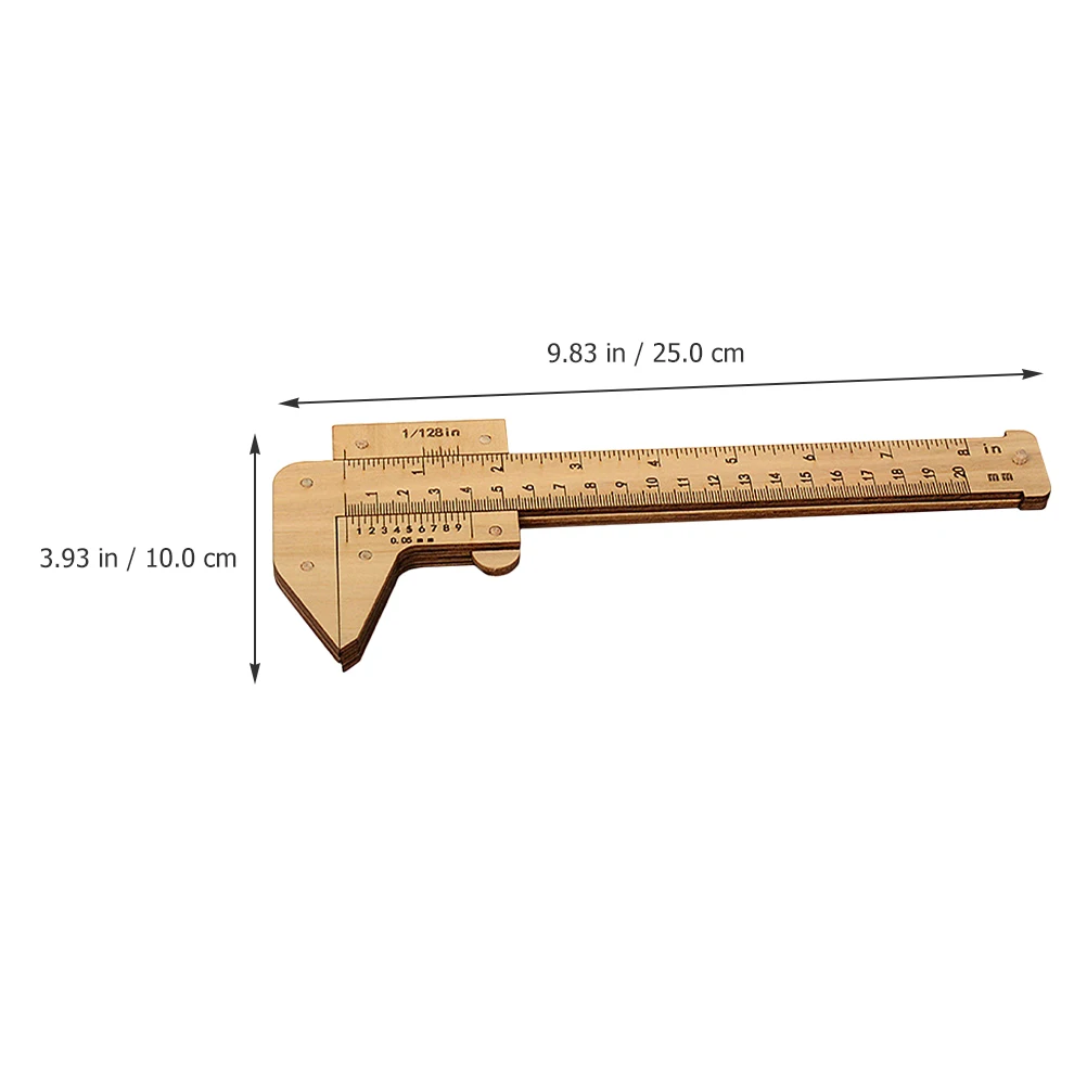 Wood Caliper Wooden Ruler Multi-Function Portable Student Painting Drawing Measuring Ruler Inch Millimeter Scale