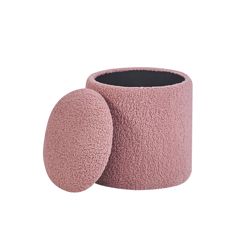 

Bed Bottom Stack Pouf White Living Room Velvet Fabric Grey Round Storage Stool Ottoman