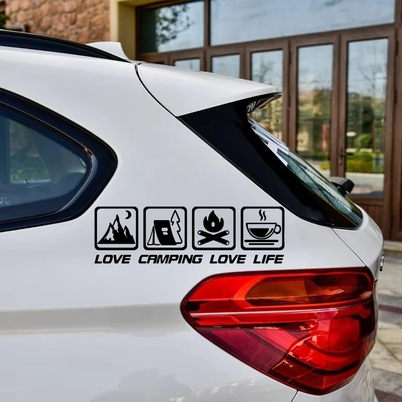 Car Stickers CANPING LOVE LIFE Camping Wilderness Campfire Adventure Car Decoration Stickers Coffee RV Off Road Waterproof
