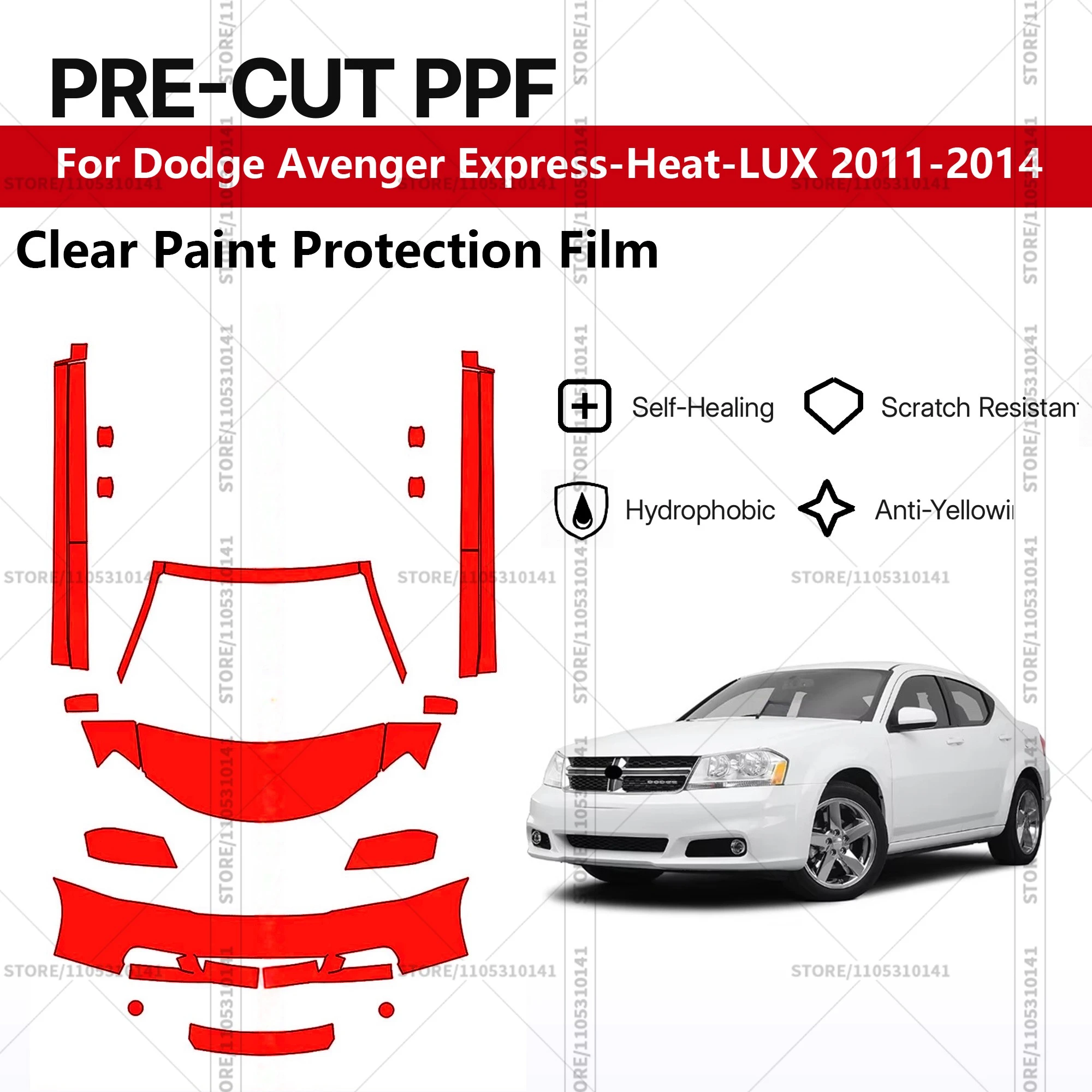 For Dodge Avenger Express-Heat-LUX 2011-2014 Pre-Cut Paint Protection Film PPF Transparent Car Film Professional Automotive PPF