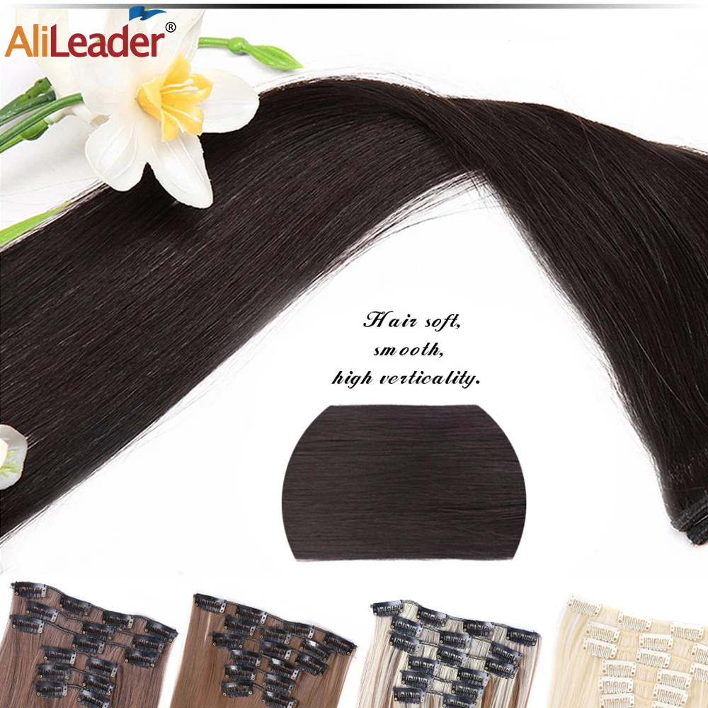 75Cm 30 Inch Full Head Long Straight Clip In Hair Extensions Black Blonde Thick 6Pcs/Set High Temperature Fiber Hairpiece