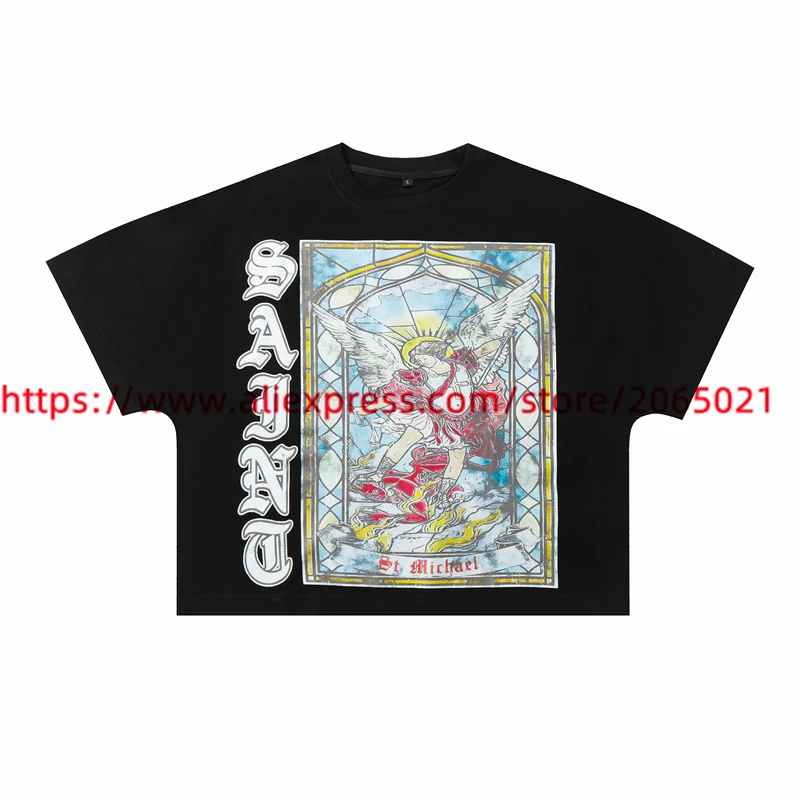 Black White 2024fw Saint Tears T-Shirt Men Women Oversize T Shirt Tee Tops