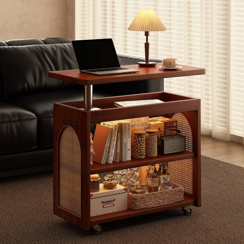 Solid wood sofa edge living room mobile small coffee table bedroom bedside table rack