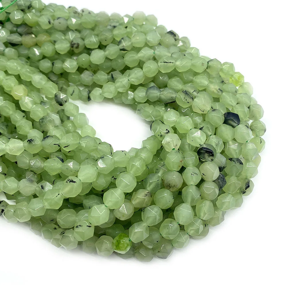 Natural Stone Faceted Prehnite Loose Beads,6/8/10mm Prehnite Round Beads,DIY Necklace Jewelry Making Accessories