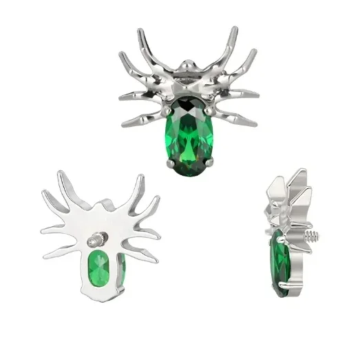 ASTM F136 Eight Legged Spider EAR Studs PIERC CZ Paved Top Threaded Labret Tragus Lip Earrings Piercing body Jewelry