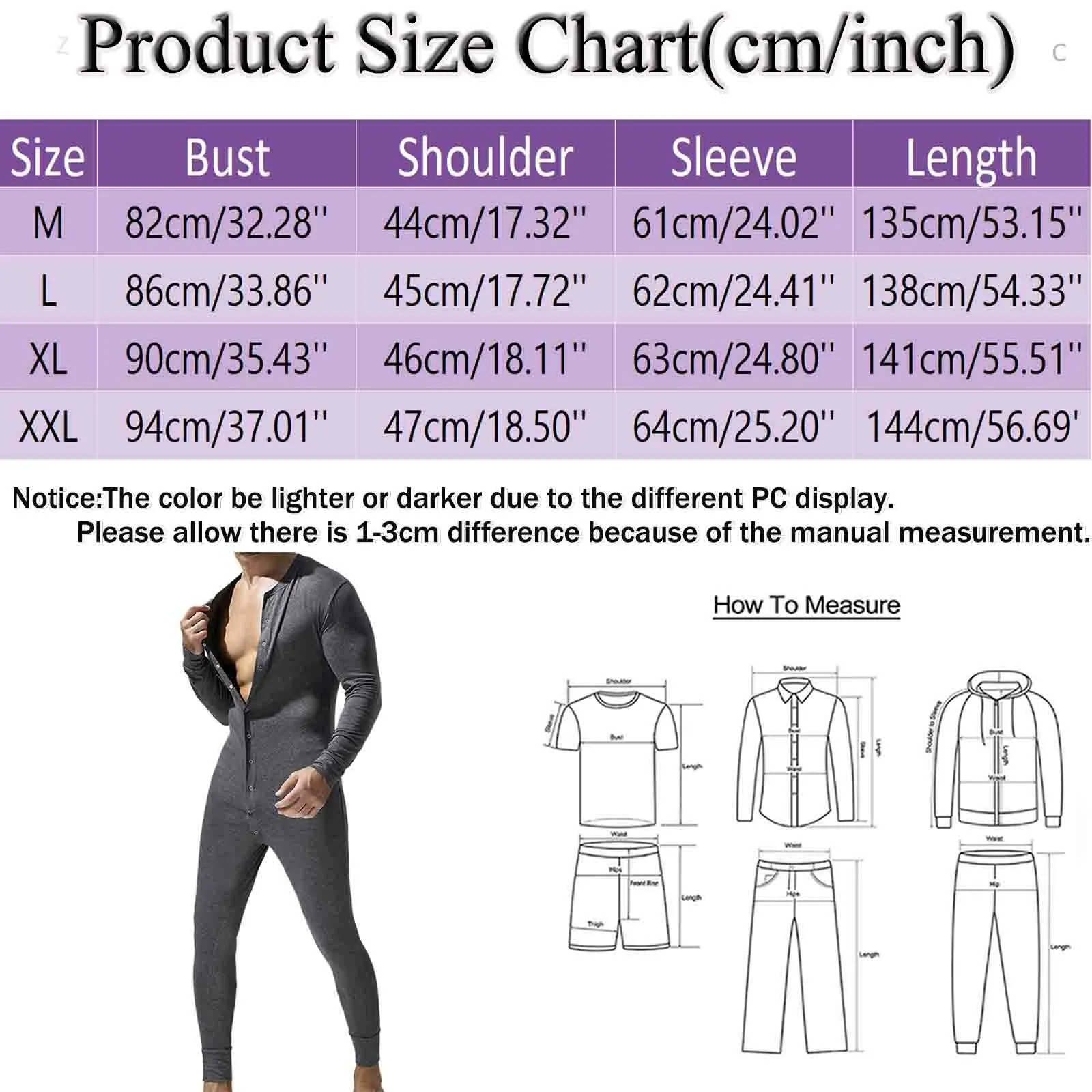 Single Breasted Men Onesie Spring Autumn Tight Jumpsuit Pajamas Long Sleeve Solid Color Button Slim Fit Bodysuit Nightwear