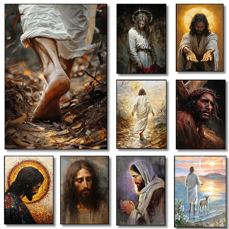 1pc frameless Canvas Painting Portrait of Jesus Christ Posters Retro Jesus Walking Away Modern Prints Canvas Painting Wall Art P