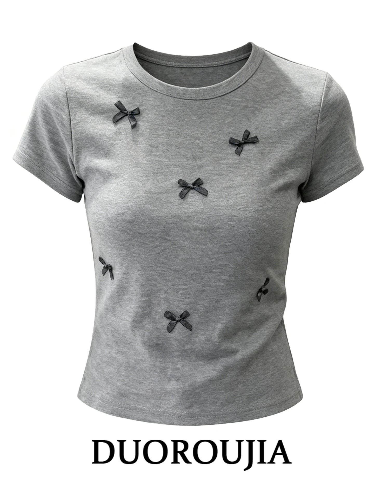

Korean Style Short Sleeve T-Shirt Women's Knot Decoration Design Summer Slimming Belly Cover up Classy Top