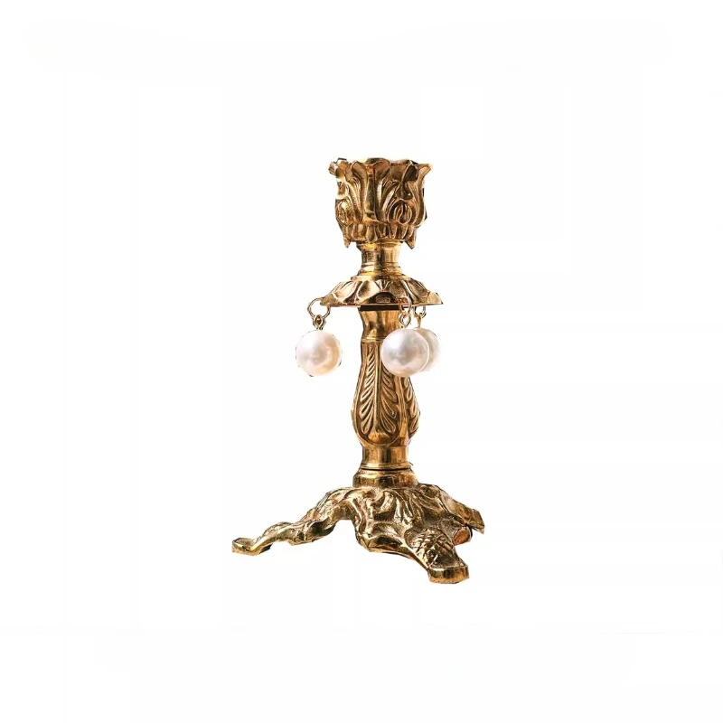 

European pure copper carved candle holder French candle All copper home decoration dining table European mini candle holder