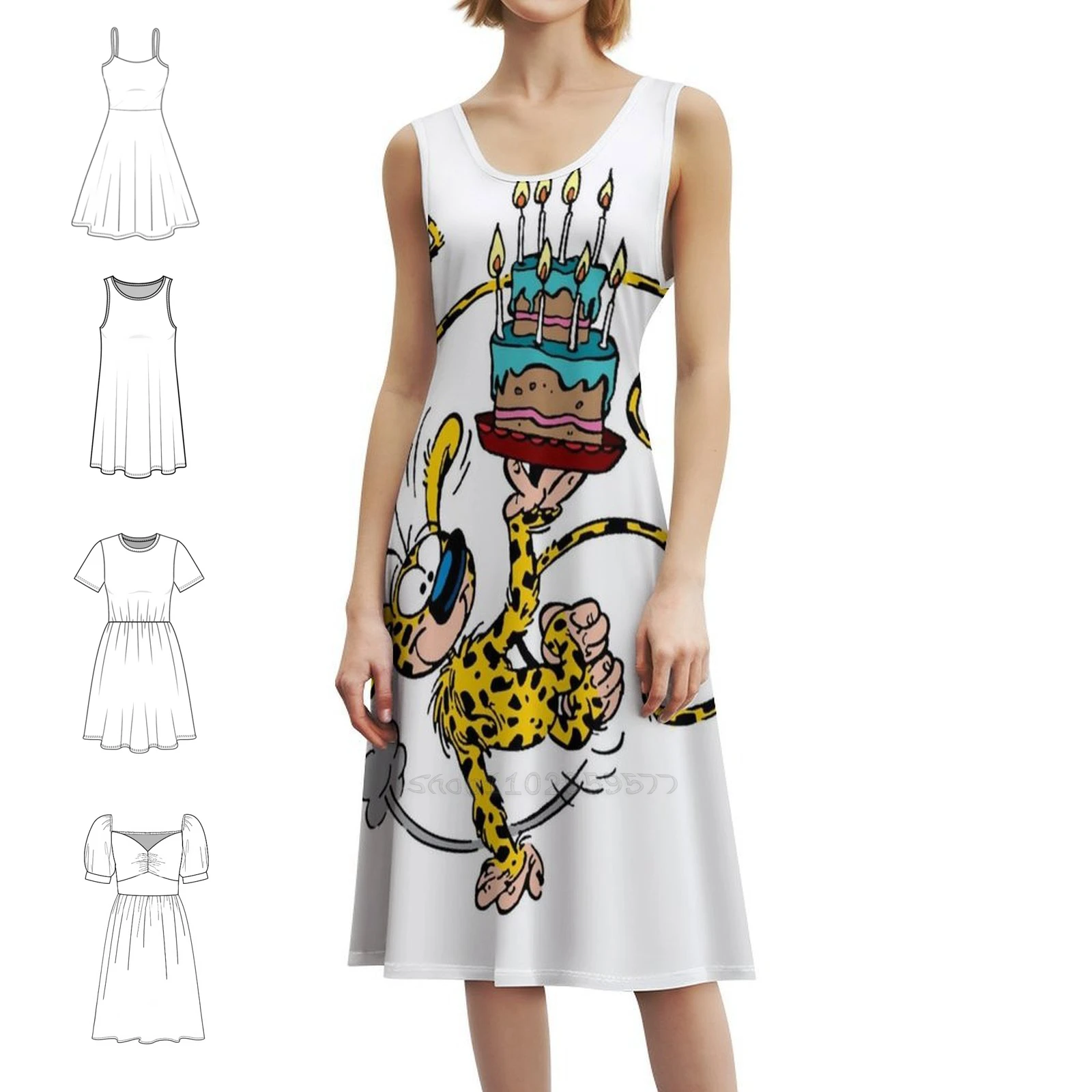 

Marsupilami Birthday Cake Women's Elegant Party Dress A-Line Dress With Short/Long/Sleeveless Options Comic Book Character