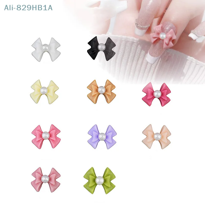 5PCS Mini Bow Pearl Charms 3D Bowknot Resin Nail Art Charms Vintage Simple Nail Art decorazioni Manicure Salon elegante regalo