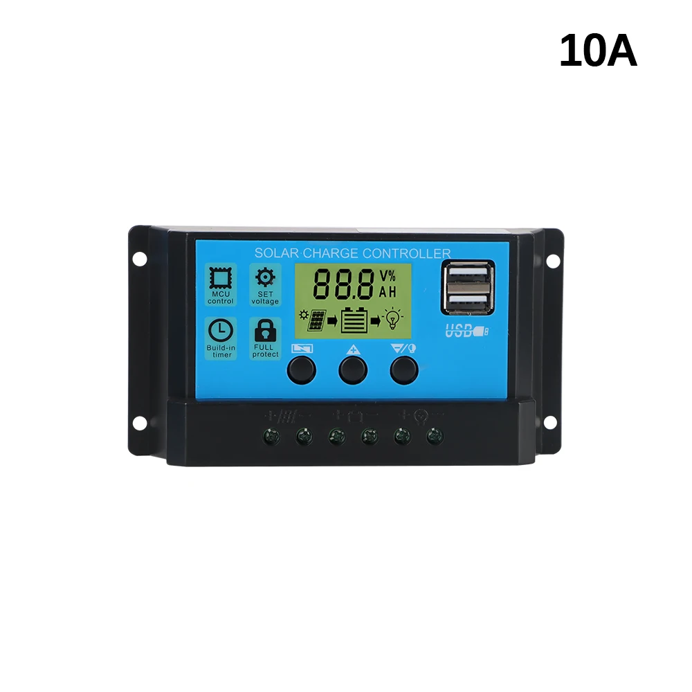 Regulador de batería de Panel Solar, controlador de carga Solar, pantalla LCD, doble USB, salida de 5V, 10A, 20A, 30A, 40A, 50A, 60A, PWM, 12V, 24V