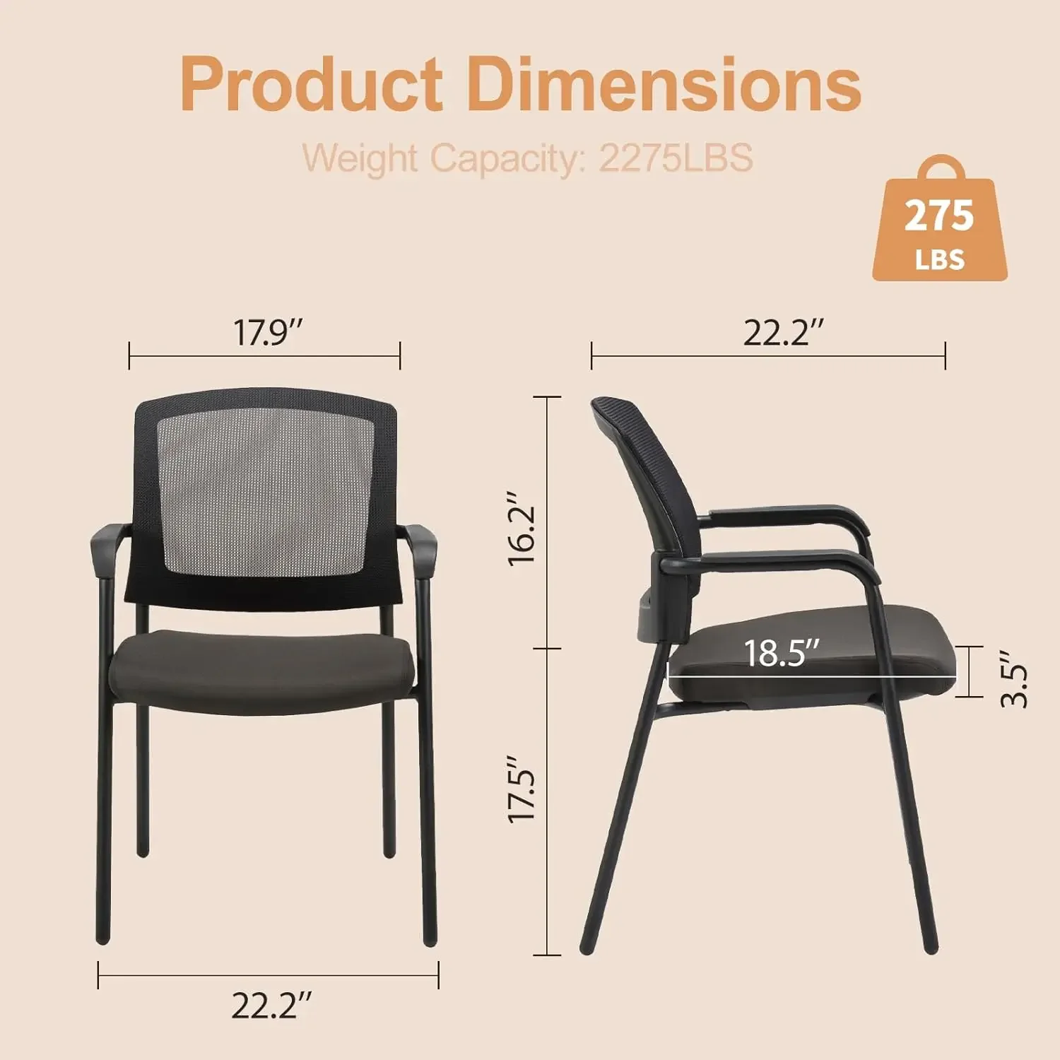 CLATINA-sillas apilables con reposabrazos para sala de espera, silla de invitados de recepción de oficina de malla para escritorio del hogar, color negro