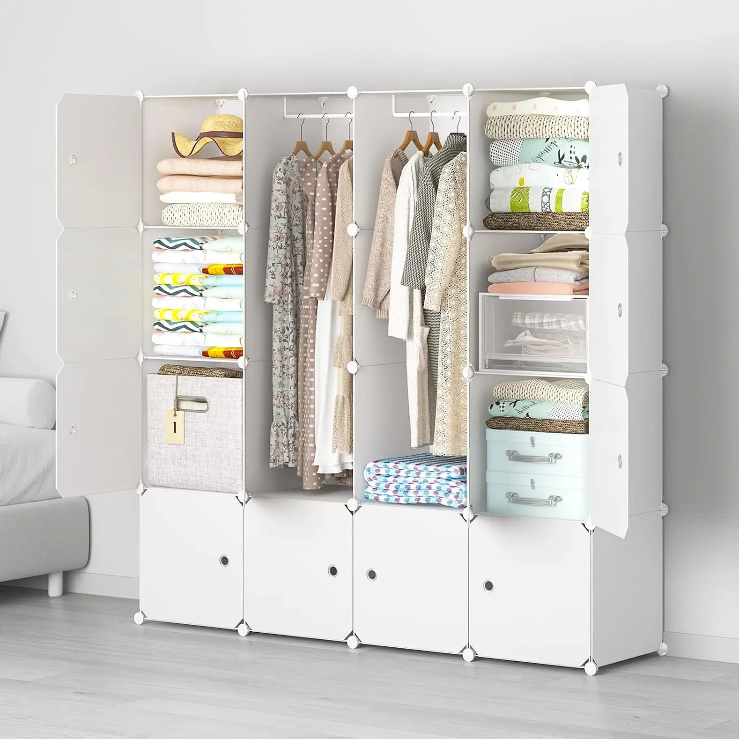 

Portable Wardrobe Closet - 14"x18" Depth (16 Cube) Cube Storage, Bedroom Armoire, White