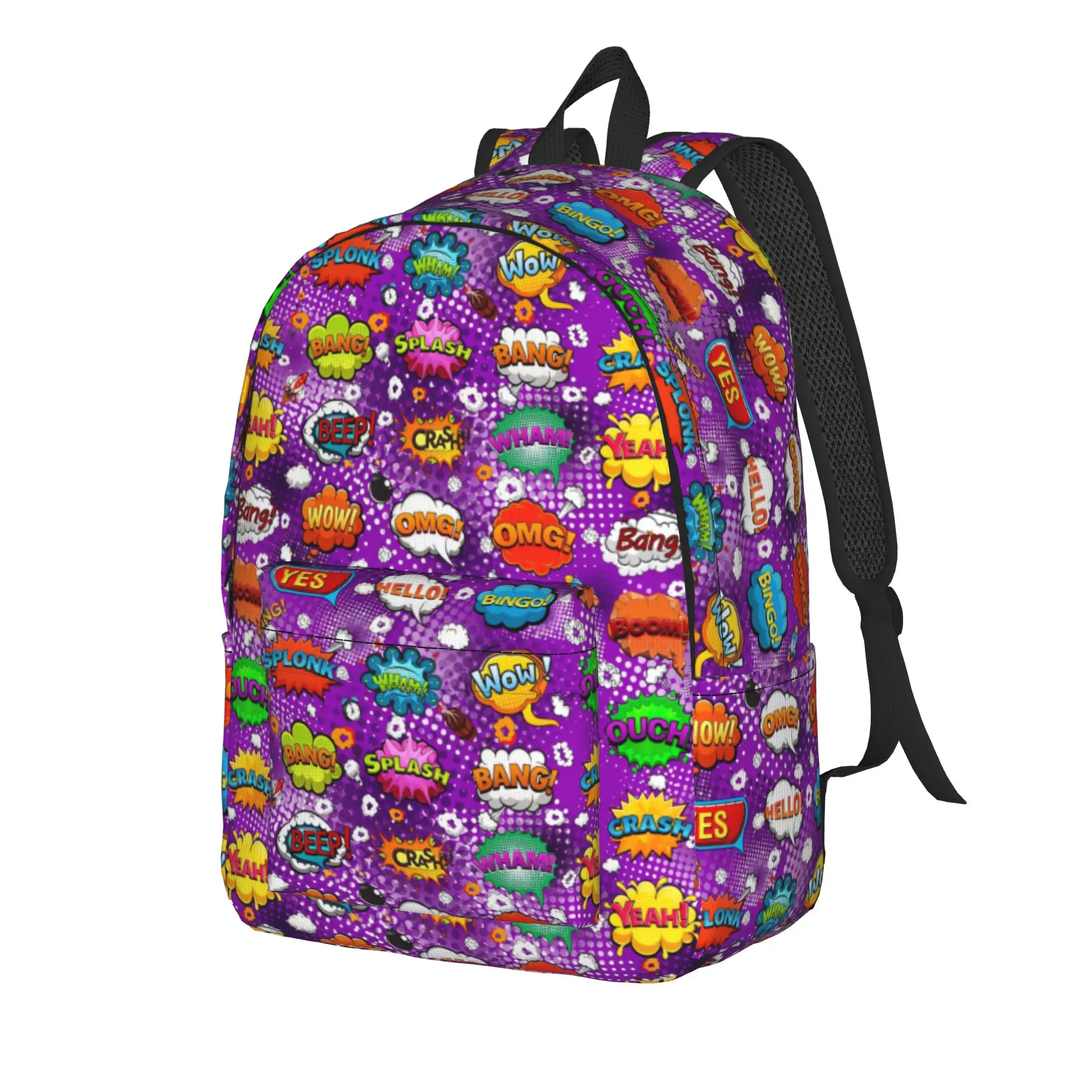 Comic Speech Bubbles    Backpack  Boy Polyester Sport Backpacks Breathable Casual School Bags Rucksack