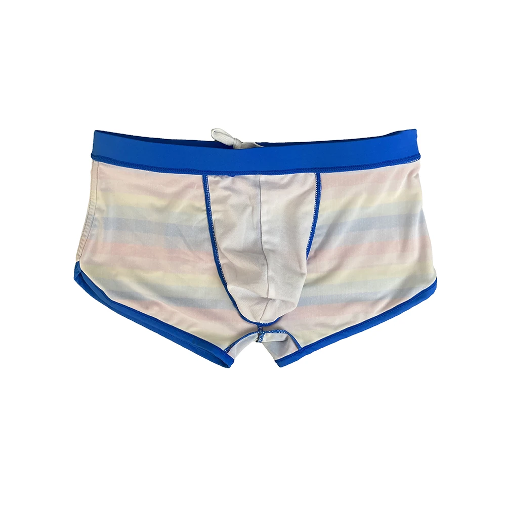 Summer Side Split Mens Swimwear Sexy U Pouch Rainbow Beach Swimming Trunks Nylon Quick Dry Board Shorts Male Sport Bathing Suit