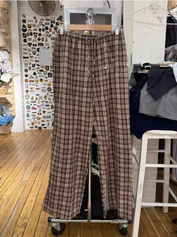 

Брюки Brandy BM American Sle в стиле ретро в клетку, с высокой талией, свободные, женские, повседневные, универсальные, прямые, из хлопка и льна, с эффектом похудения