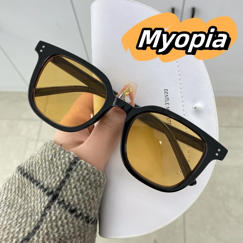 

UV Protection Black Frame Tan Short Sight Glasses Women High-grade Myopia Sunglasses Oversized Frame Near Sight Eyewear