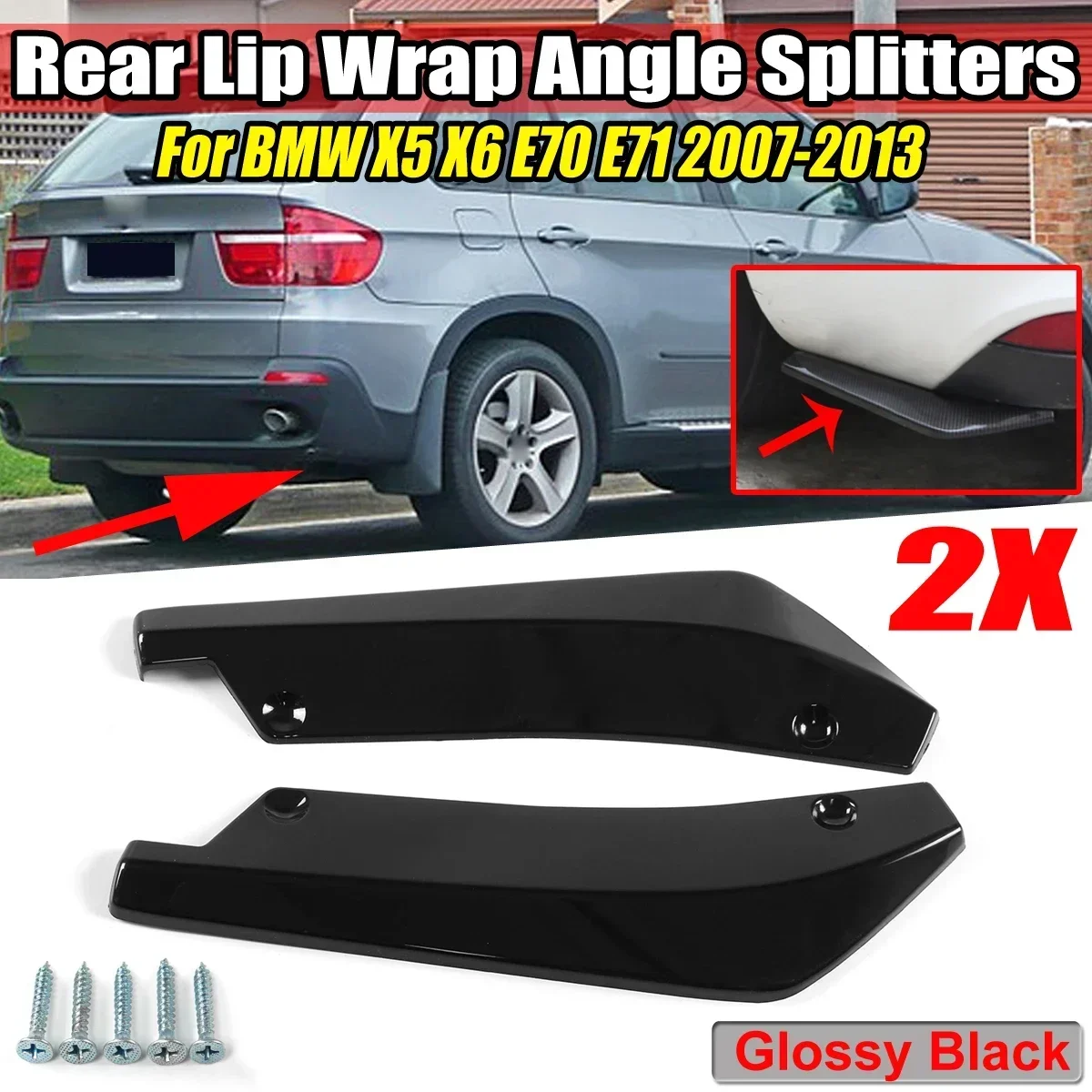 2x Universal Car Rear Bumper Diffuser Protector Lip Splitters For BMW E39 E46 E53 E90 E92 E93 E60 E61 X5 E70 X6 E71 Bright Black