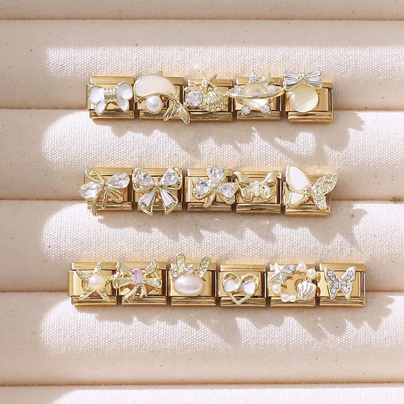 2025 Wholesale Fashions Cute Rabbit Bows Knot Clover Butterfly Charm Links Fit 9mm Bracelet Stainless Steel Women New Jewelry