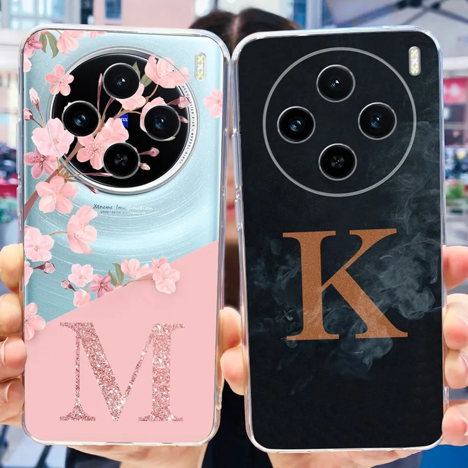 Black Pink Letter Initials Back Funda For Vivo X100 Pro Case VivoX100 Back Cover Transparent Soft Rubber Silicone Coque Bumper