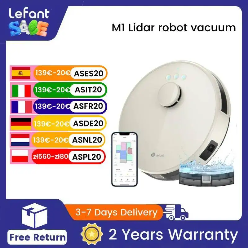 LEFANT M1 Robot Vacuum Cleaner with Mop,Lidar navigation (LDS), 4000Pa, 4000 mAh Battery, App/Alexa Control,Ideal for Hard Floor