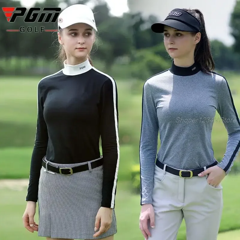 Pgm Golf Women Bottoming Shirt Ladies Long-Sleeve T-Shirt Autumn Winter Thicken Velvet Sportswear Cold Protection Warm Golf Tops