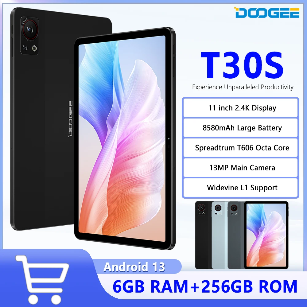 Doogee-Tablette T30S, écran ignoré, 6 Go + 256 Go, T606 Octa Core, appareil photo principal 13MP, batterie 8580mAh, haut-parleurs de façade haute