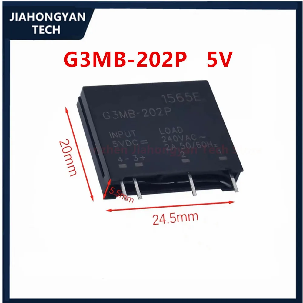 JHY 5PCS 10PCS 20PCS New G3MB-202P 5VDC/12VDC/24VDC Solid State Relay for DC Control with AC Normally Open Contact, 2A/240VAC
