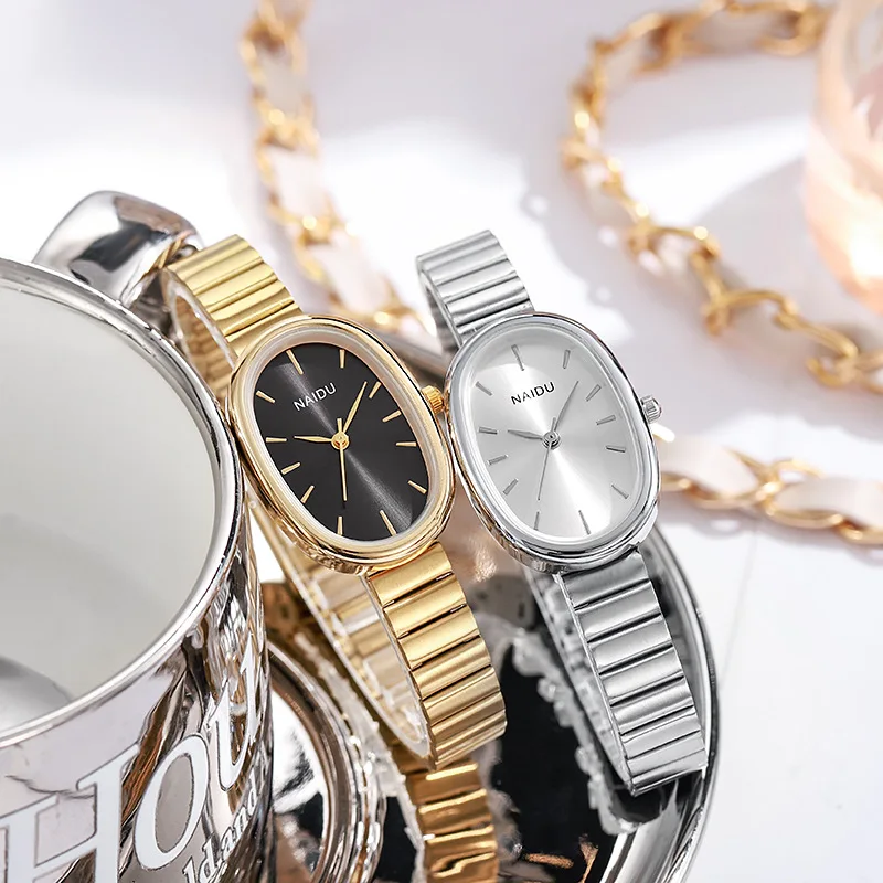 New Fashion Women's Watch, Ladies' Steel Band, Instagrammable High-End Oval Steel Bracelet, Versatile Quartz Watch