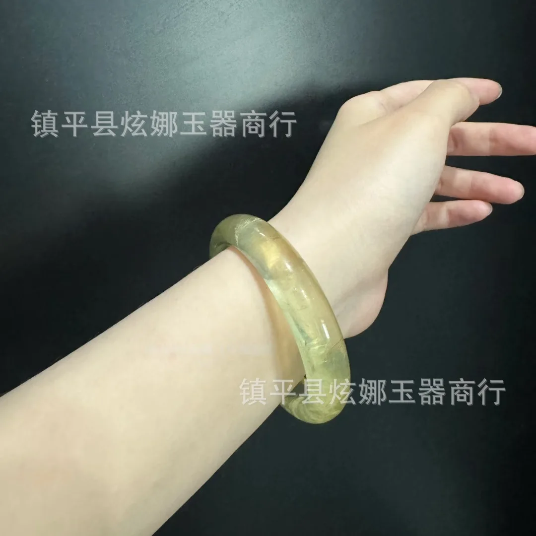 

Natural Brazil Citrine Bracelet Jade Bracelet round Bar High Ice Mica Sequins Yellow Flat Bar Bracelet