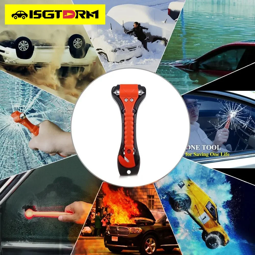 ISGTDRM Safety Hammer Camping Driving Car Seat Belt Cutter 2-in-1 Emergency Break Window Glass Punch Survival Life Rescue Tools