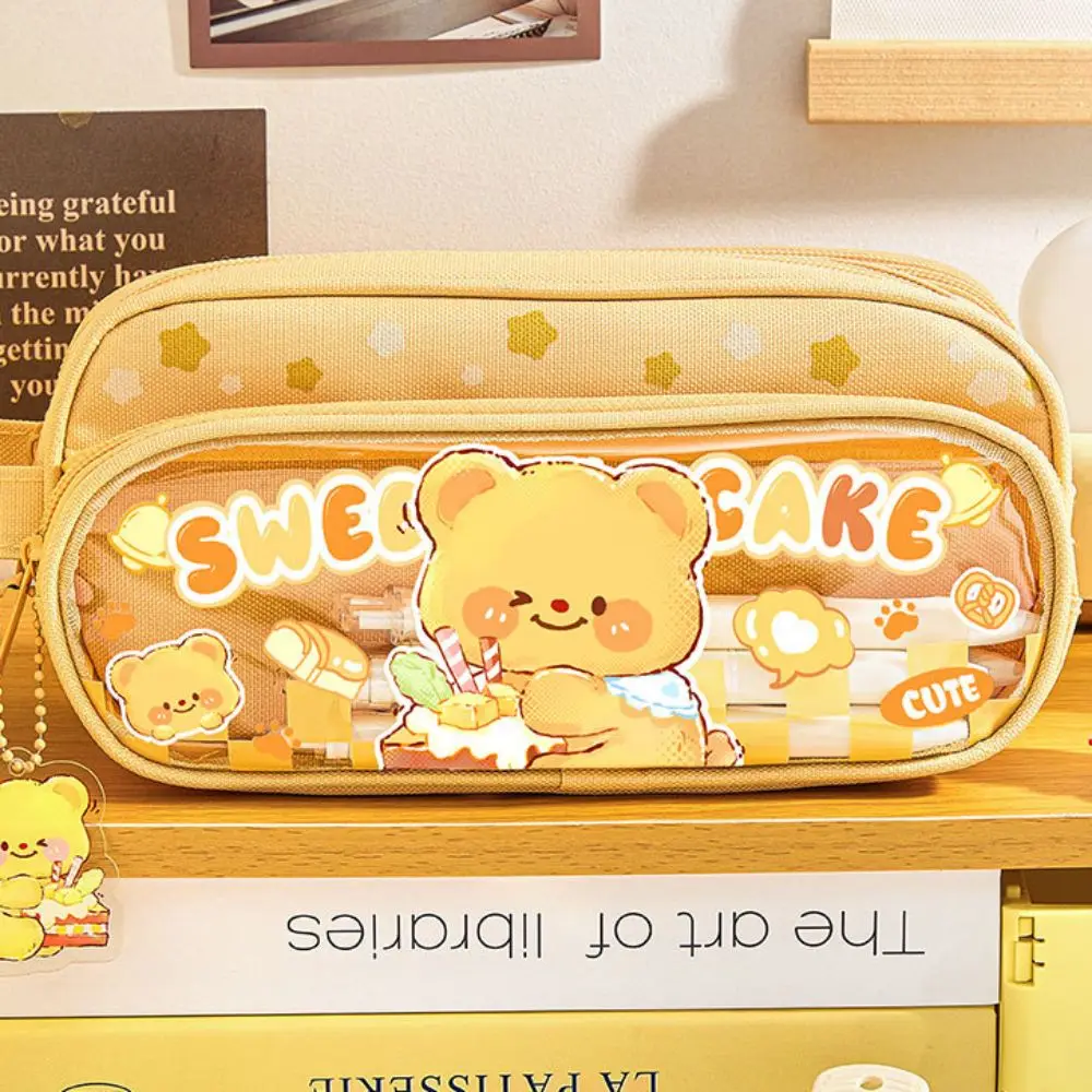 Ins Large Capacity Candy Colored Pencil Bag Cartoon Panda Stationery Storage Bag Fashion Soft Touch Pencil Case Students