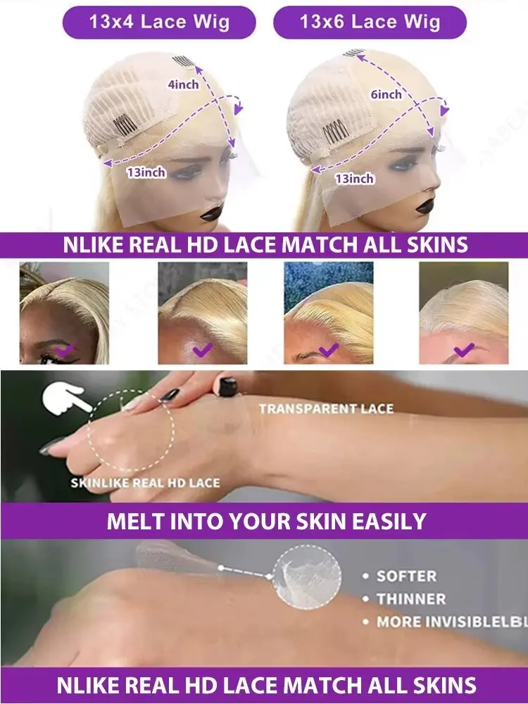 30 32 بوصة HD شفاف 613 شقراء مستقيم 200 الكثافة 13x4 13x6 الدانتيل الجبهة خصلات الشعر المستعار الإنسان للنساء