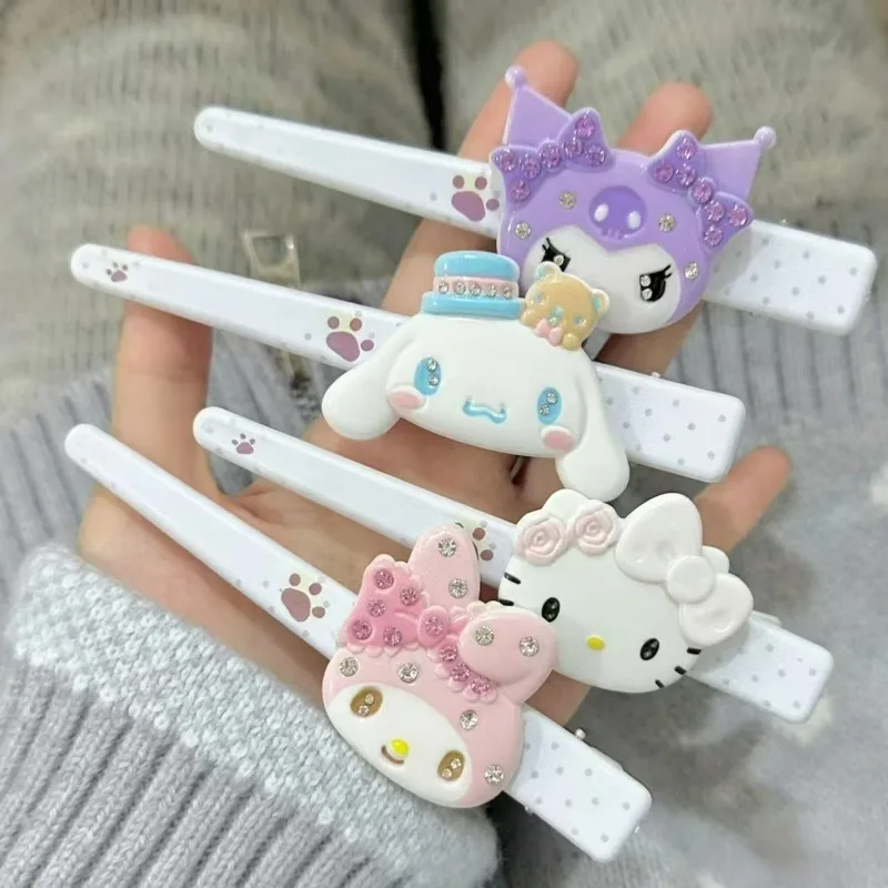 Sanrio Hello Kitty Kuromi Cinnamoroll My Melody Rhinestone Long Duckbill Hair Clip Side Bangs Clip Cute Kawaii Japanese Hairpin