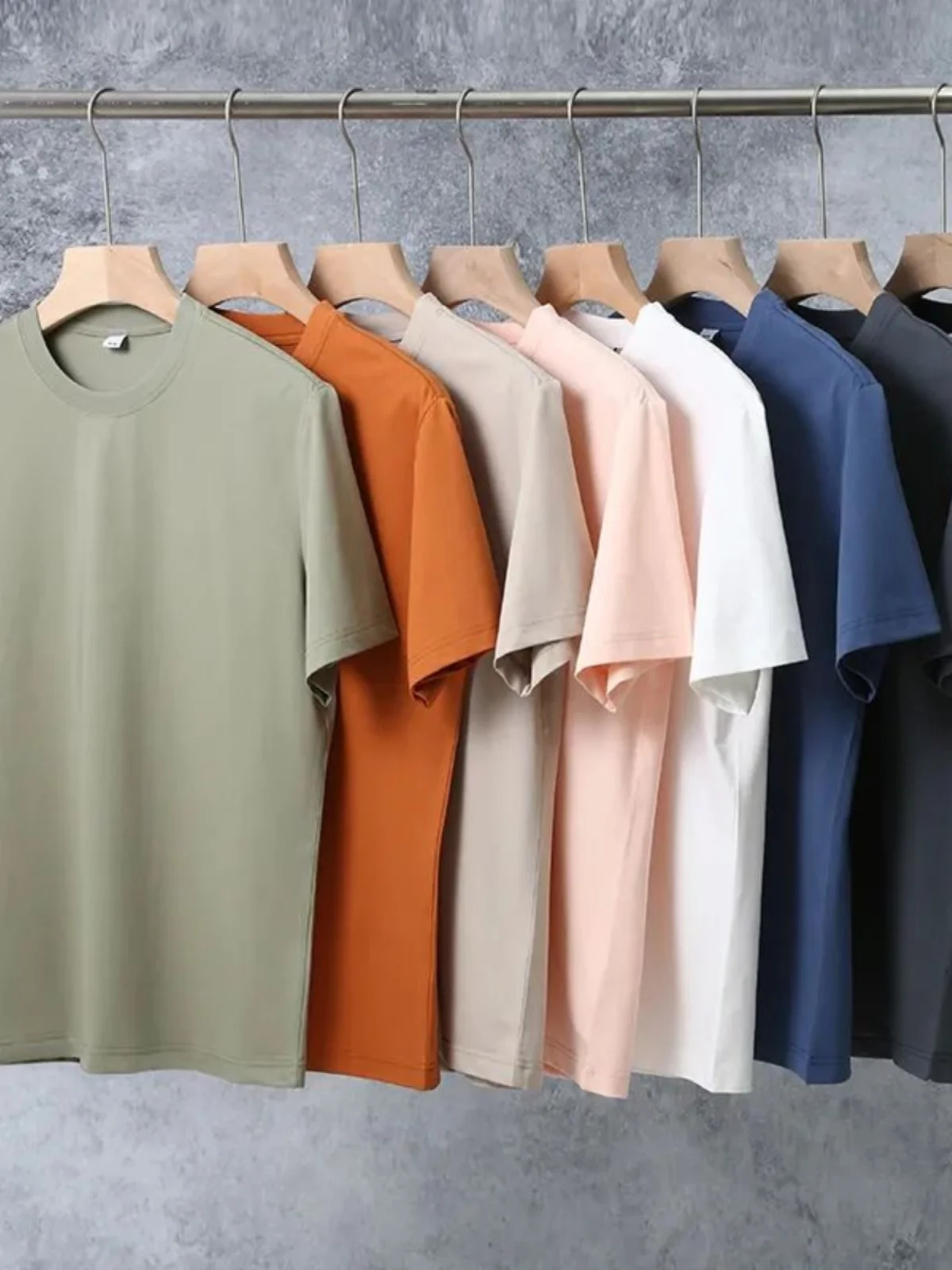 Summer Men's Short Sleeve T-Shirt Liquid Ammonia Processed Sorona Technology Loose Fit Base Layer Micro-Wide Style round Neck
