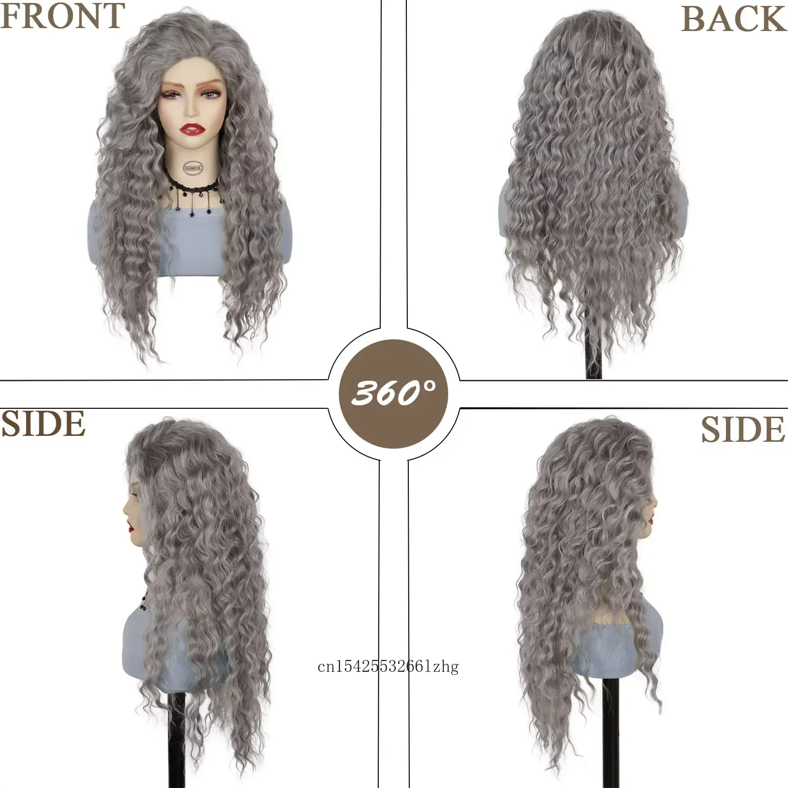 GNIMEGIL Synthetic Grey Hair Long Water Wave Wigs for Women Natural Fluffy Curly Wave Wig Cosplay Halloween Party Heat Resistant