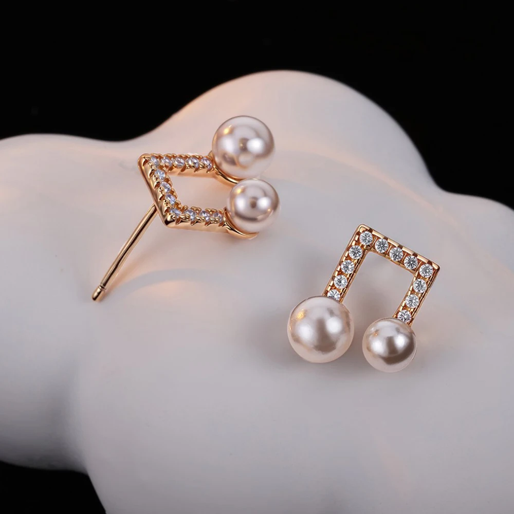 

New Fashion Punk Music Shape Rhinestone Pearl Ear Stud Earrings Dual Purpose Triangle Earring Women Jewelry Gift