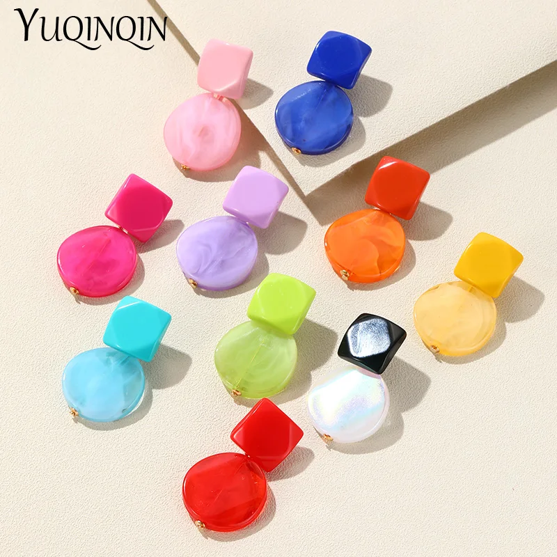 New Korean Big Colorful Dangle Earrings For Women Trending Long Geometric Round Drop Earring for Grils Fashion Ear Jewelry Gifts