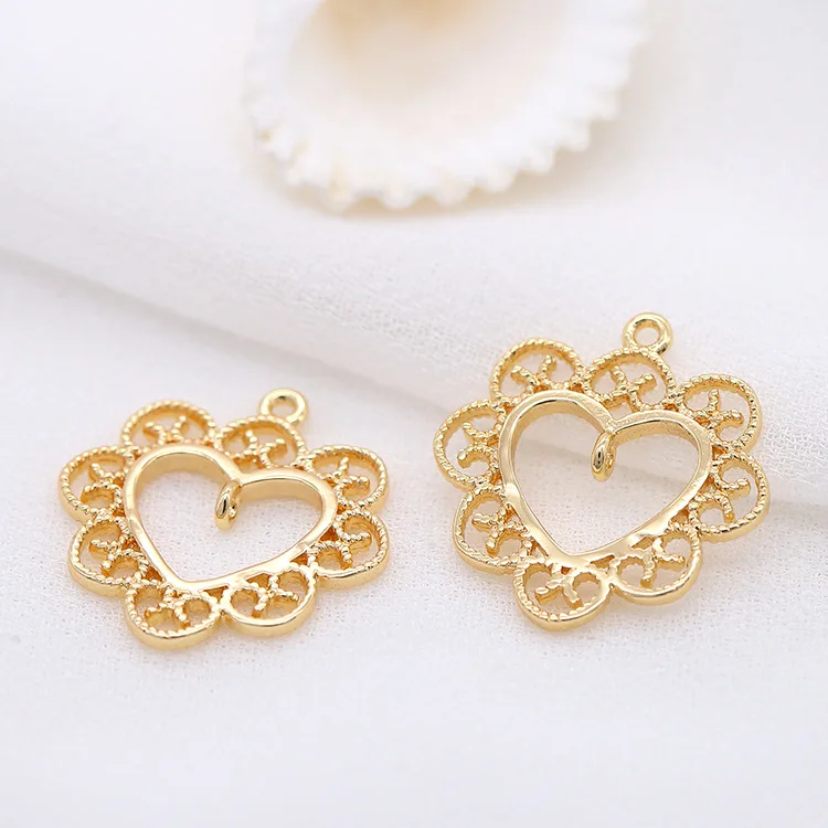 4PCS 18MM 22MM 14K Gold Color Brass Heart  2 Holes Charms Pendants High Quality Diy Jewelry Findings Accessories
