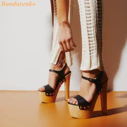 Thick Sole Platform Sandals Peep Toe Buckles Straps Chunky High Heels Sandals Women New Style Summer Party Designer Shoes Runway