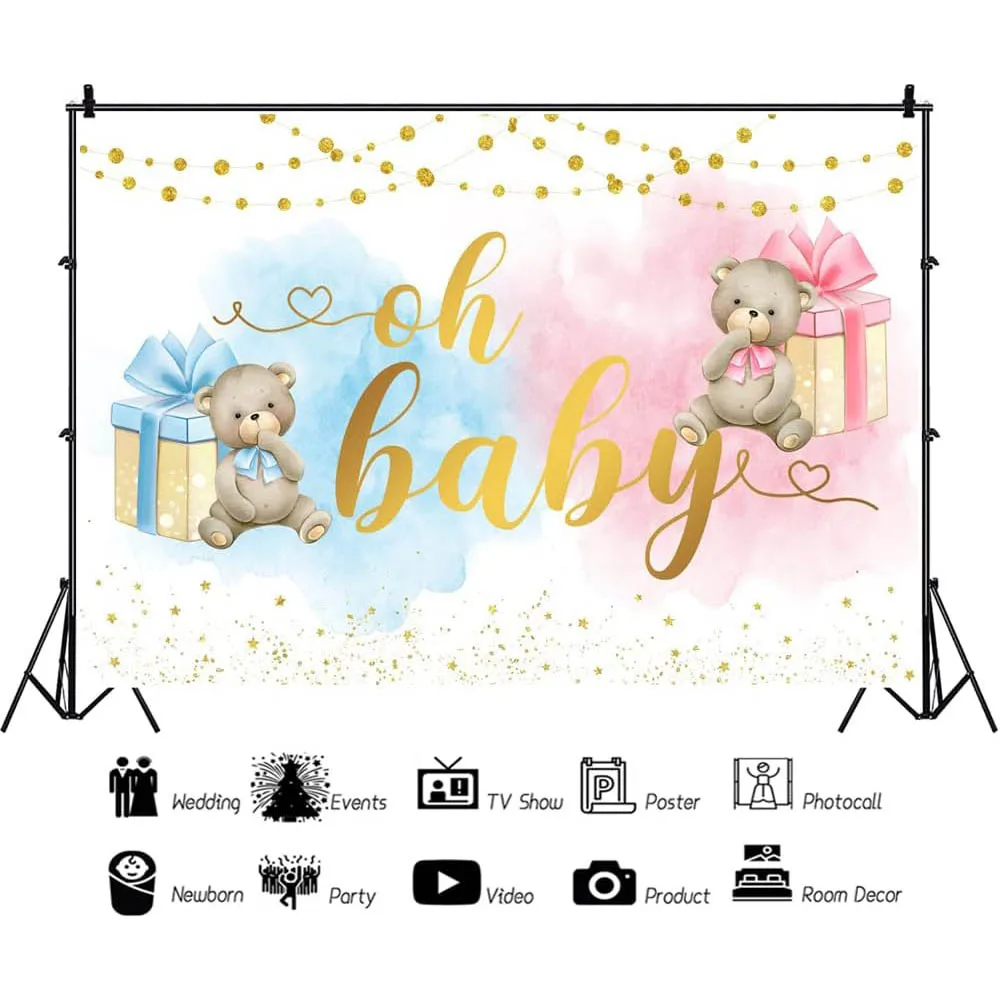 Mocsicka-ブルーとピンクのクマのシャワーの背景、性別の明らかなパーティーの装飾、oh赤ちゃんの新生児の背景、バナーのアクセサリー