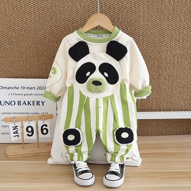 Baby Boy Infant Autumn Clothes 2024 Korean Casual Vertical Striped Long Sleeve Hoodies and Overalls for Kids Boys Tracksuit Set