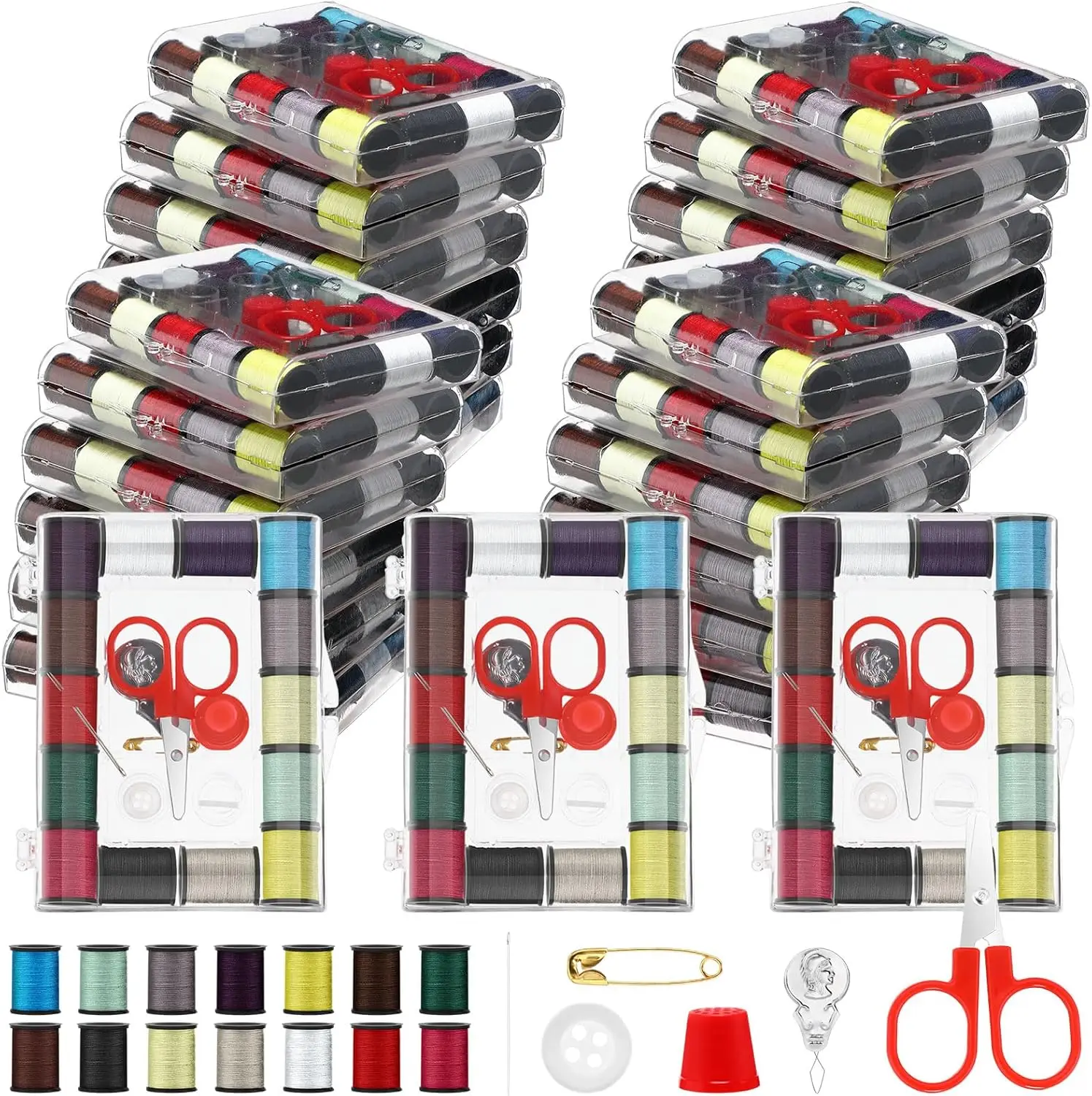 

24 Pack Mini Travel Sewing Kits with Pre-Threaded Needles, Scissors, Buttons for Home Emergency & Beginners