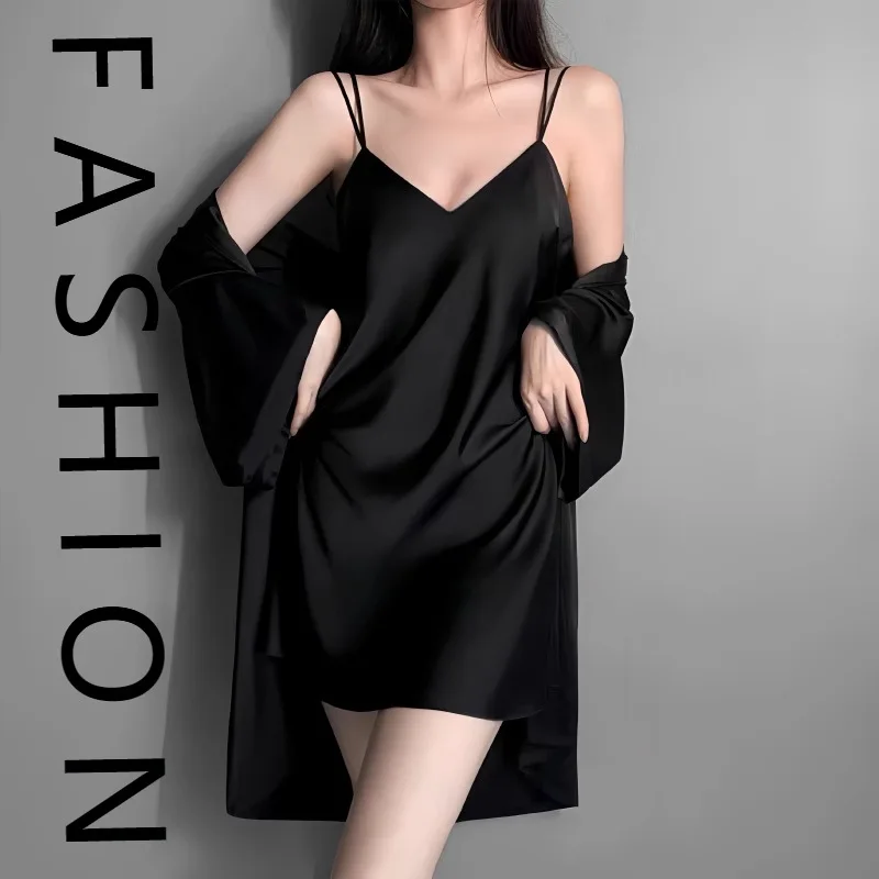 

Ice silk pajamas women's spring and autumn models, suspender pajamas, two-piece set, summer deep V cross backless temptation, pa