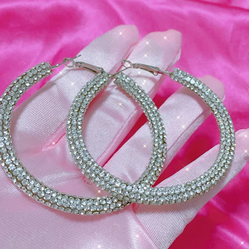 Y2K Blue Crystal Hoop Earrings Korean Fashion Charms Circular Ring Earrings for Women Punk Jewelry Sexy Accessories Geometry