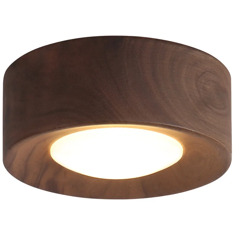 Walnut Wood Brass Downlight Ceiling Spotlight Light Fixture for Bedroom Living Room Porch Corridor Lamp Home Decor Lighting
