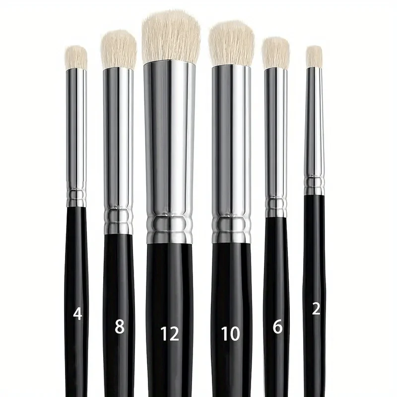6pcs Professional Dry Brush Set with Solid Wood Handle and Aluminum Collar, Suitable for Model and Character Painting